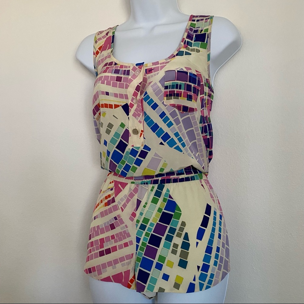 Ali Ro 100% Silk colorful racerback romper shorts